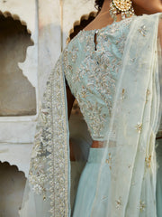 Exquisite Aqua Pakistani Bridal Dress with Lehenga
