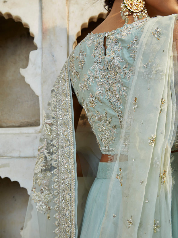 Exquisite Aqua Pakistani Bridal Dress with Lehenga