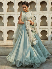 Exquisite Aqua Pakistani Bridal Dress with Lehenga