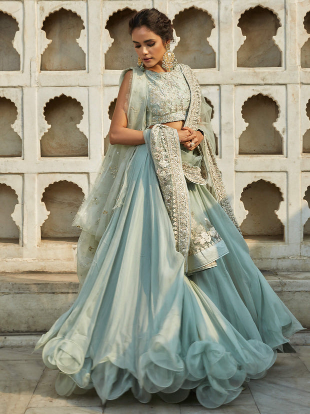 Exquisite Aqua Pakistani Bridal Dress with Lehenga