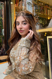 Dusty Pink Embroidered Tissue Maxi Pakistani Dress