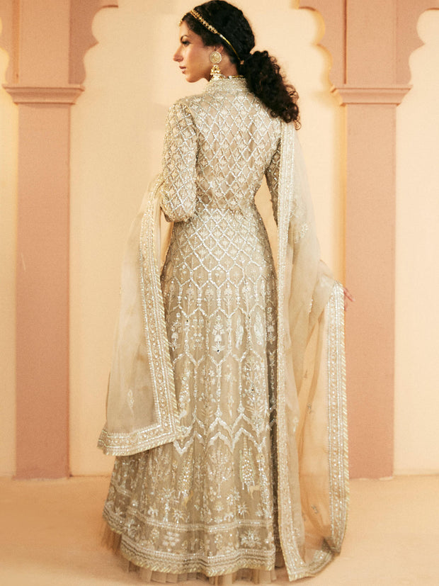 Pakistani Bridal Wear: Elegant Long Tapered Coat Set