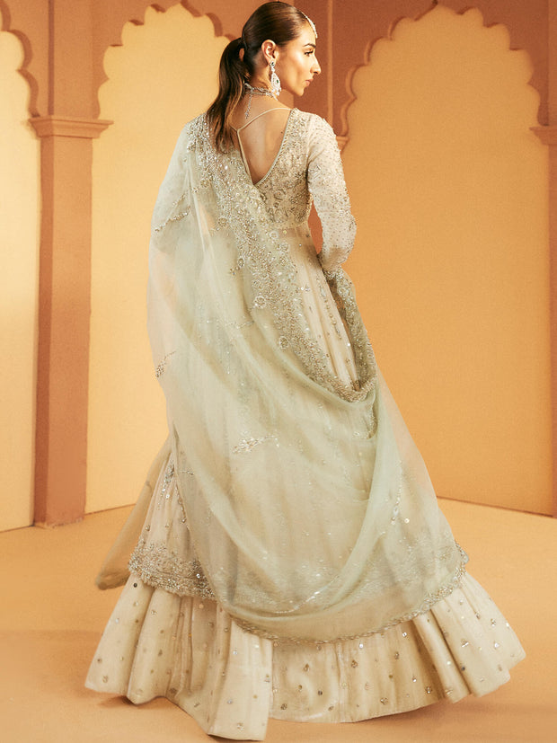 Pakistani Bridal Dress with Ivory Net and Velvet Accents