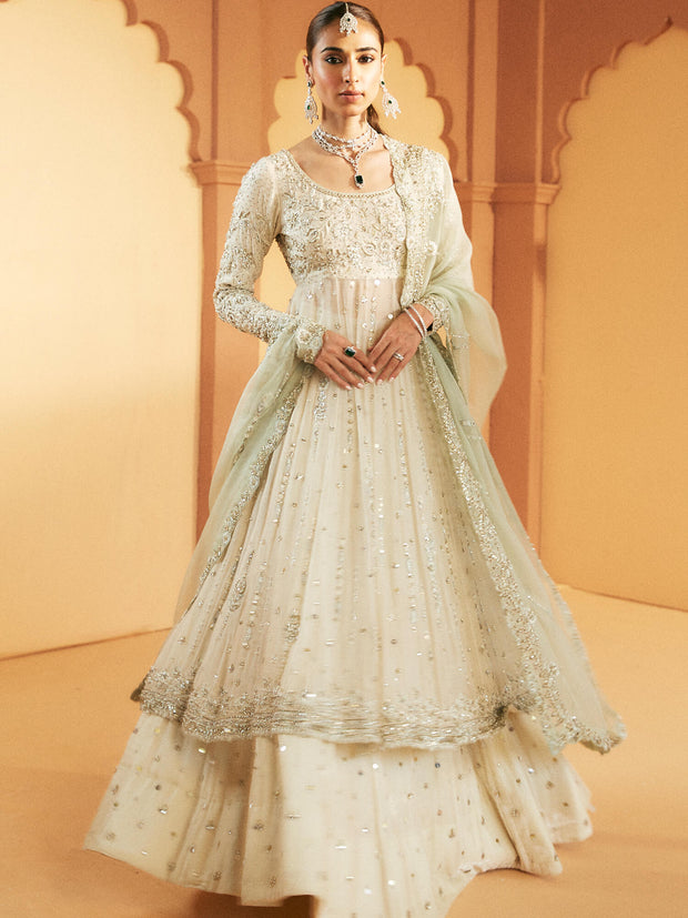 Pakistani Bridal Dress with Ivory Net and Velvet Accents