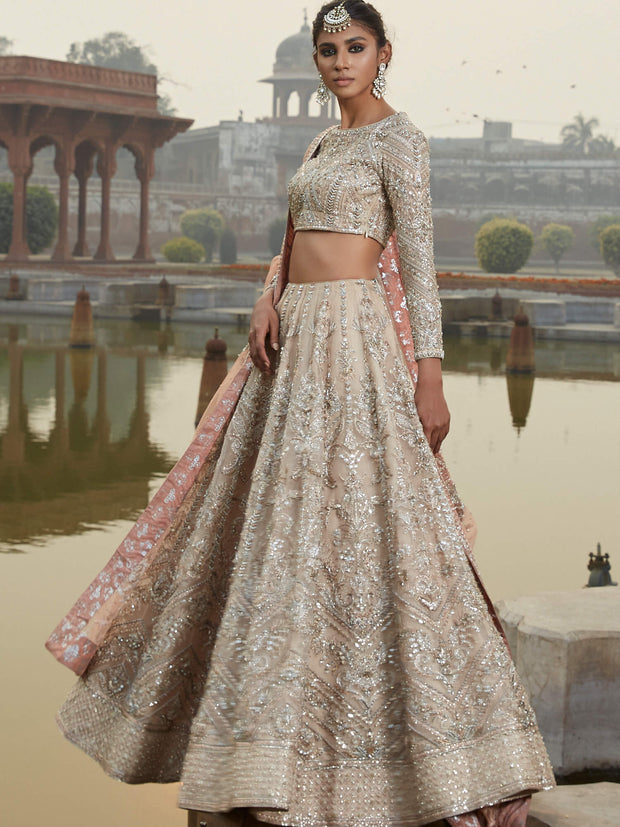 Pakistani Bridal Dress with Embroidered Choli and Lehenga