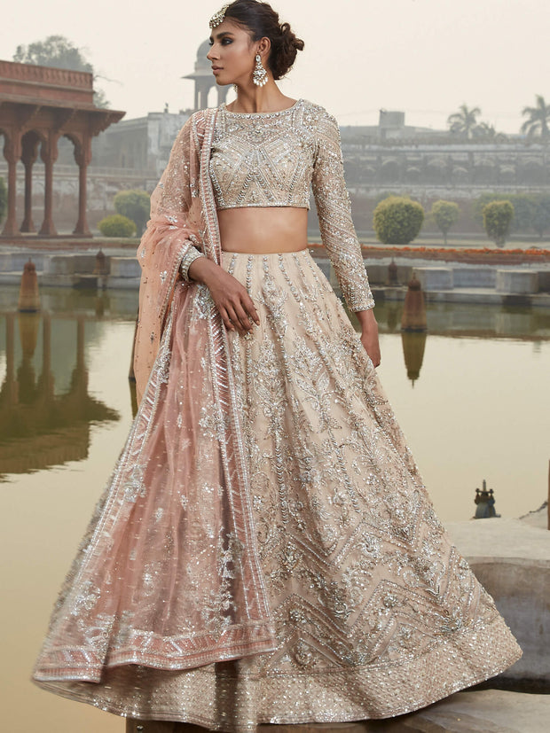 Pakistani Bridal Dress with Embroidered Choli and Lehenga
