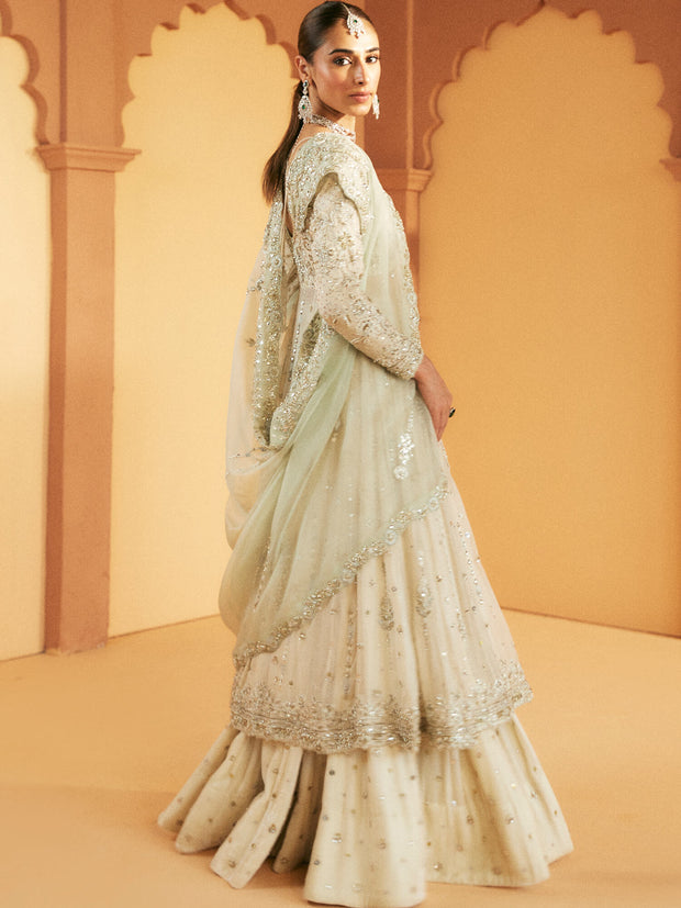 Pakistani Bridal Dress with Ivory Net and Velvet Accents