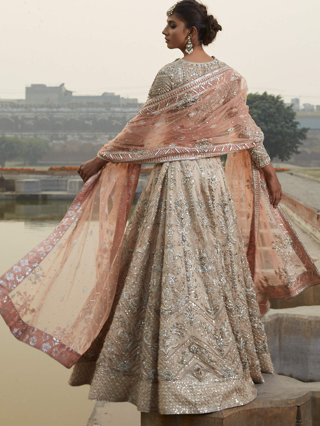 Pakistani Bridal Dress with Embroidered Choli and Lehenga