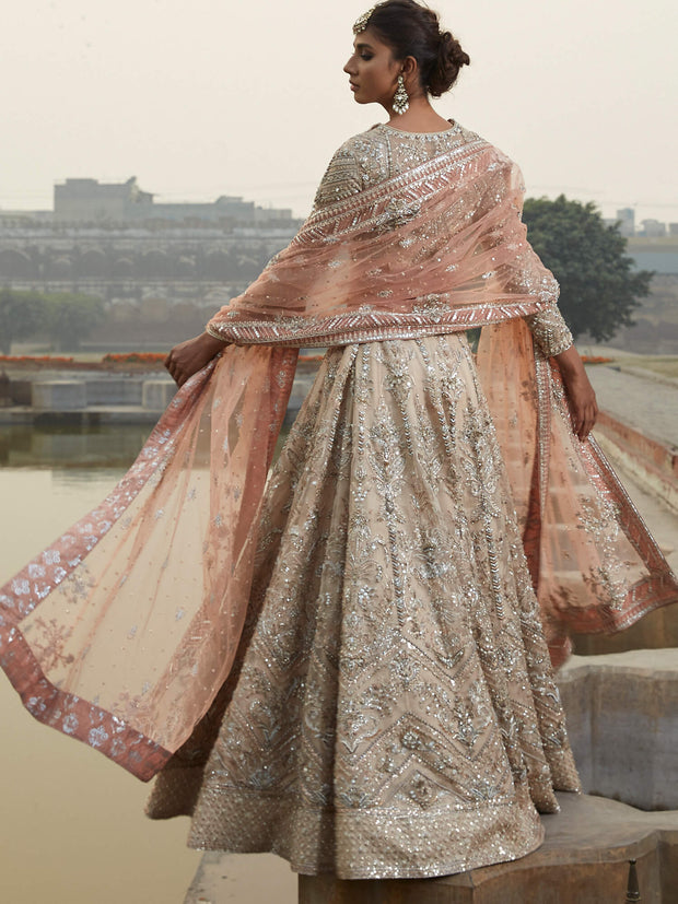 Pakistani Bridal Dress with Embroidered Choli and Lehenga
