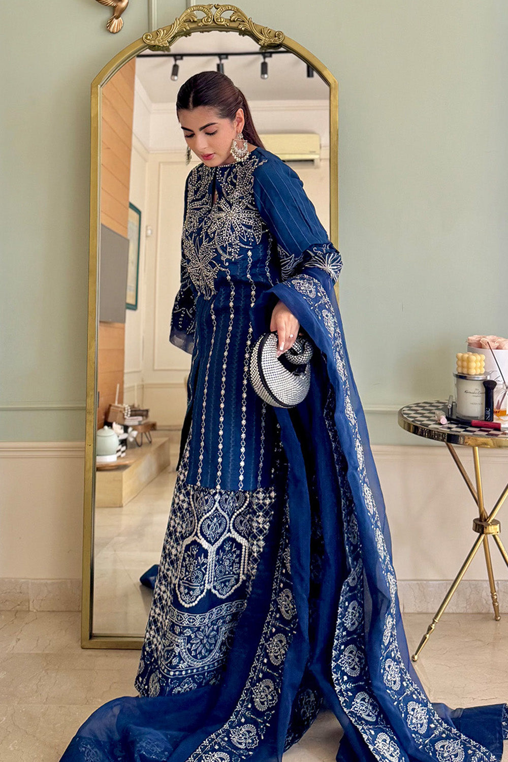 Blue Embroidered Organza Ensemble Pakistani Dress
