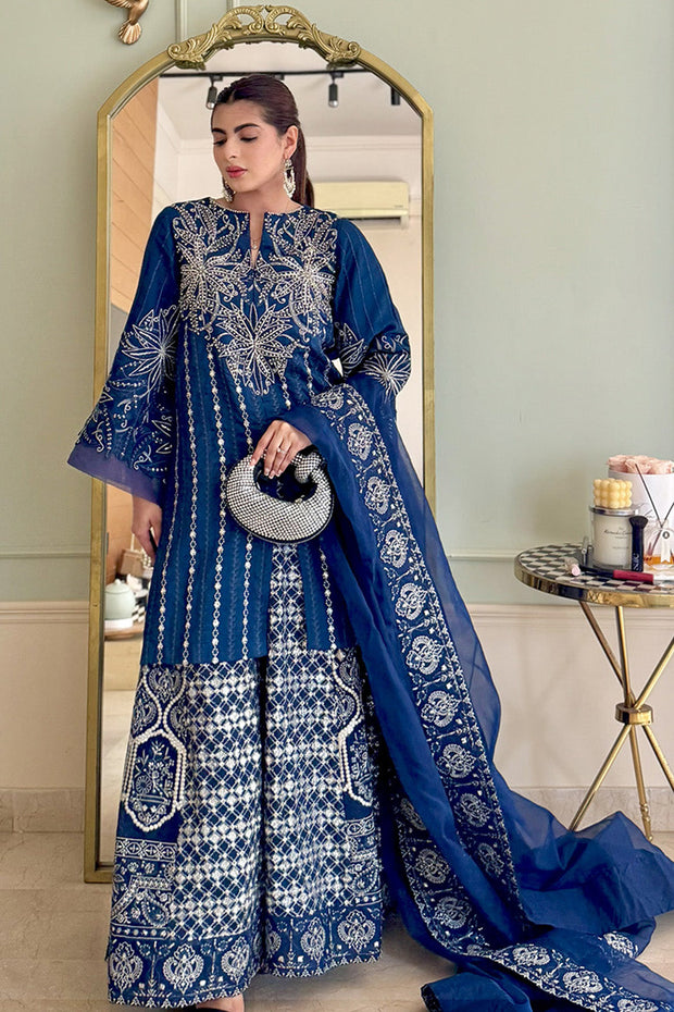 Blue Embroidered Organza Ensemble Pakistani Dress