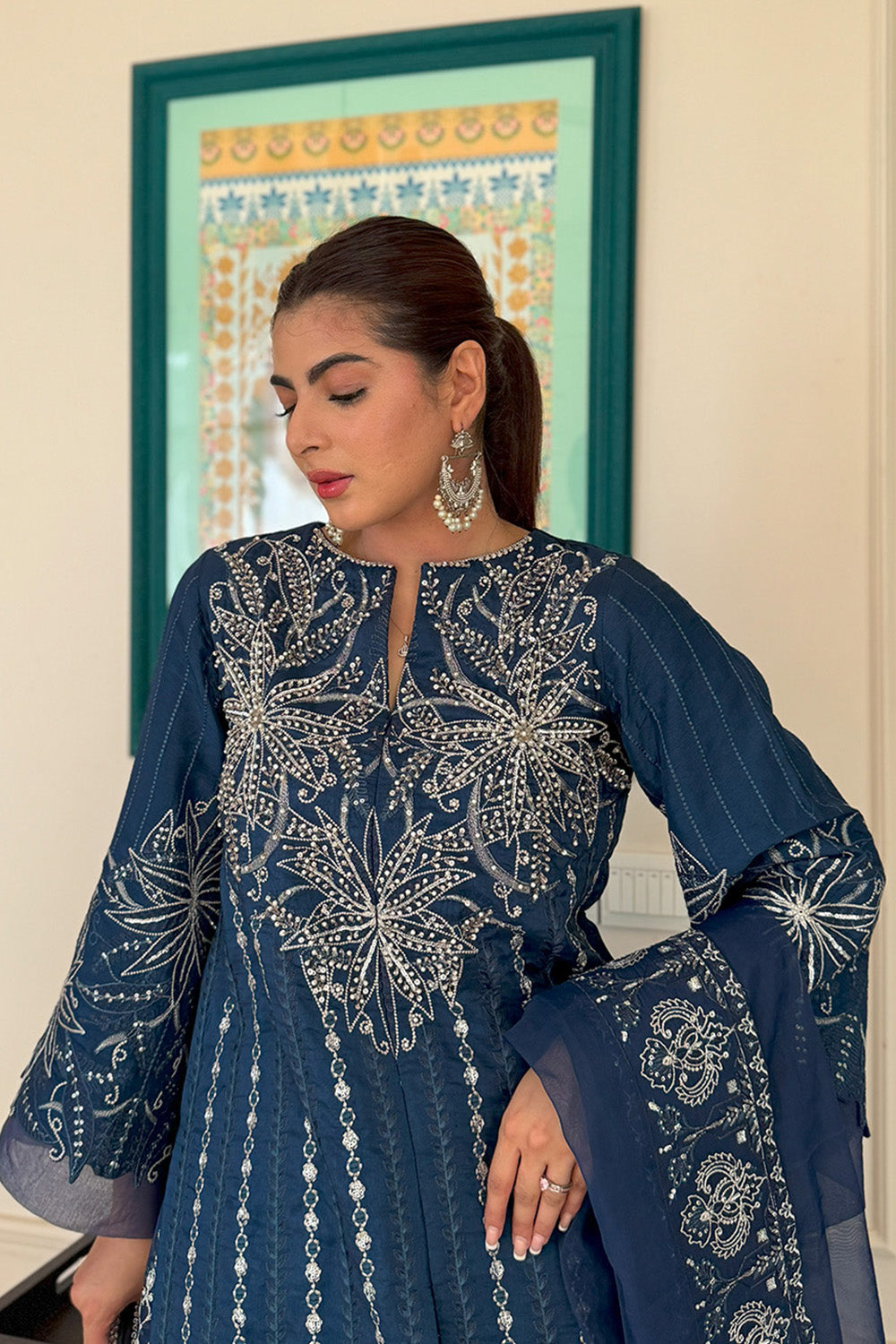 Blue Embroidered Organza Ensemble Pakistani Dress