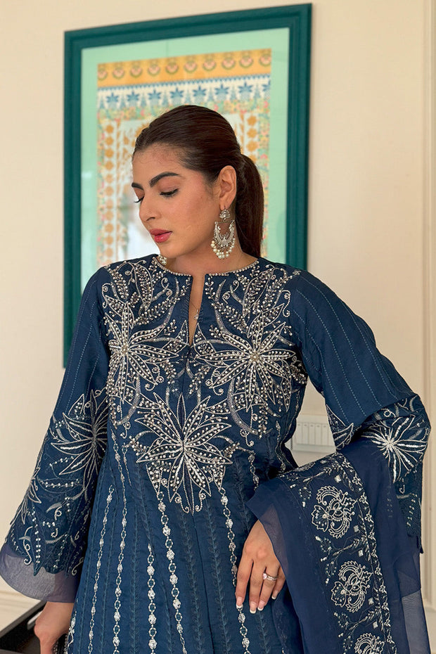 Blue Embroidered Organza Ensemble Pakistani Dress