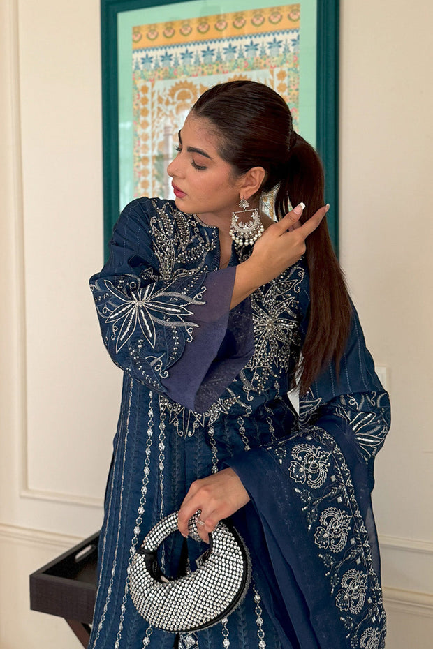 Blue Embroidered Organza Ensemble Pakistani Dress