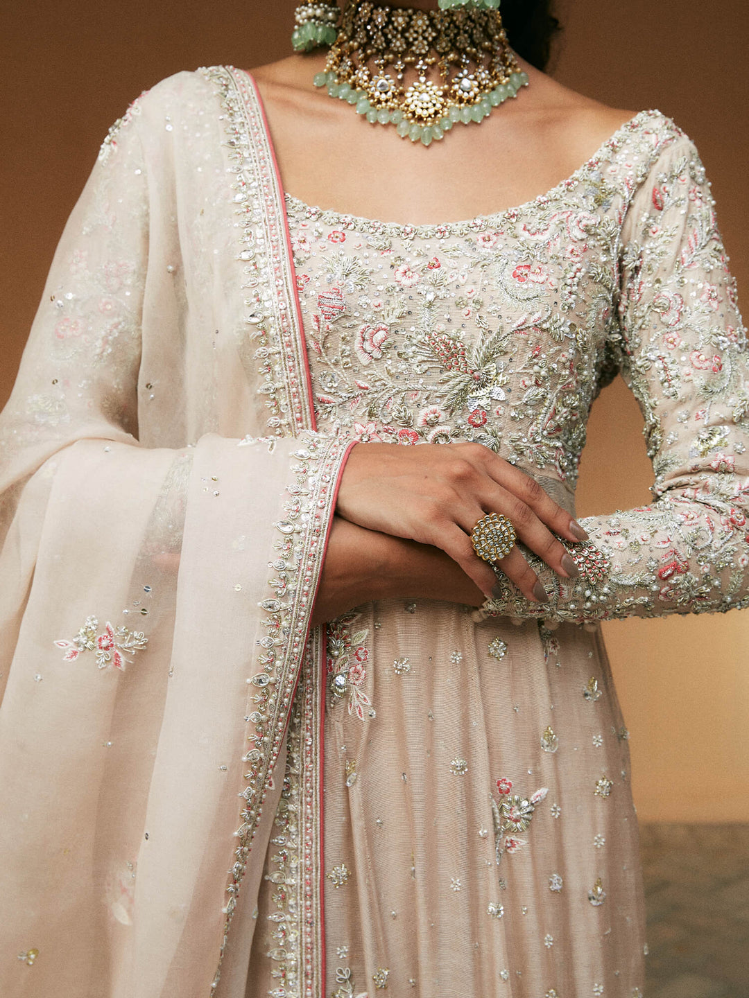 Pakistani Bridal Dress in Chai Pink with Embroidery