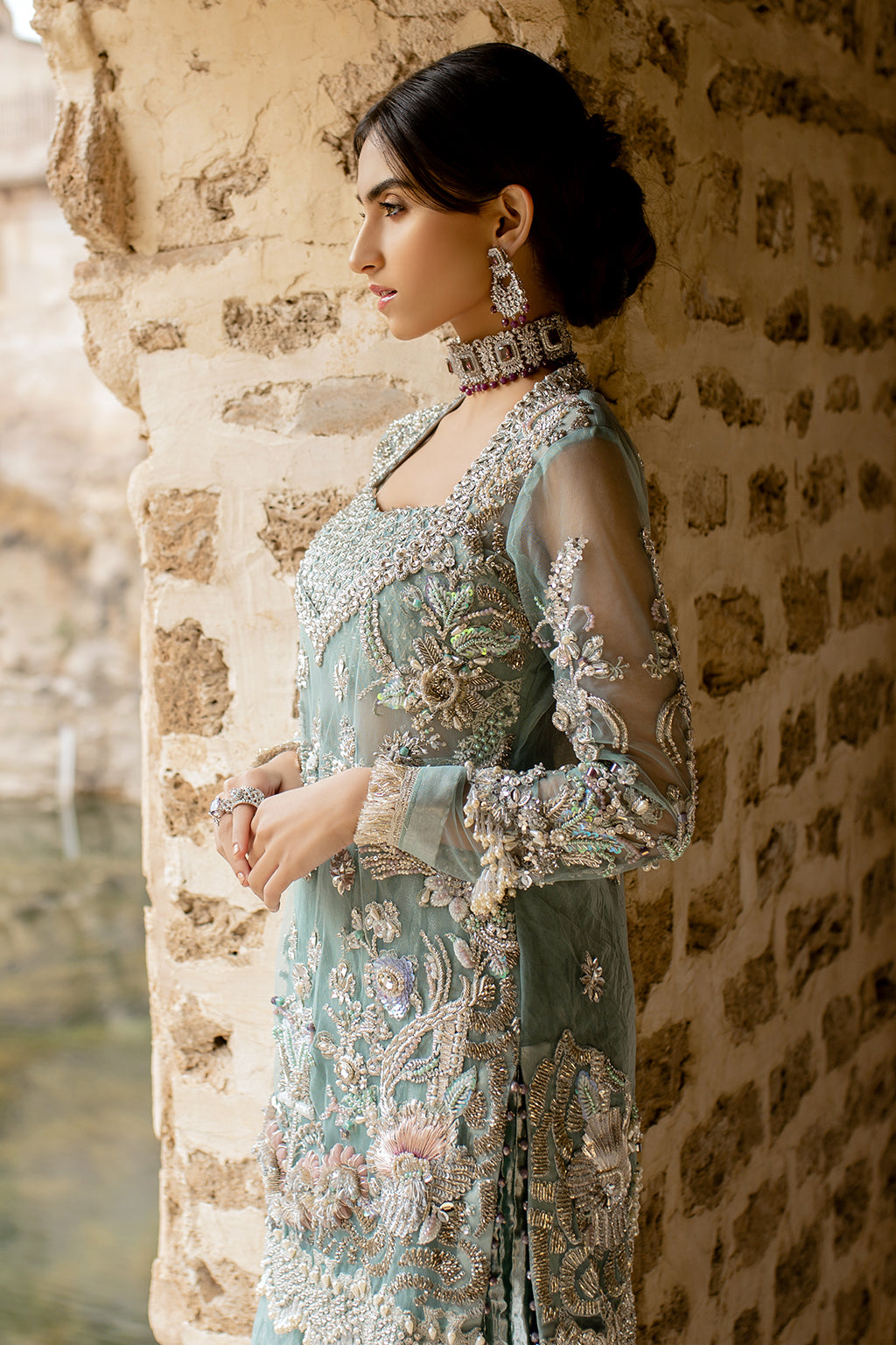 Elegant Lilac Pakistani Bridal Dress with Unique Embellishments