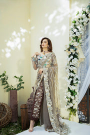 Elegant Mouse Grey Pakistani Bridal Dress with Embellishments