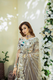 Elegant Mouse Grey Pakistani Bridal Dress with Embellishments