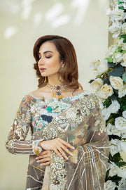 Elegant Mouse Grey Pakistani Bridal Dress with Embellishments