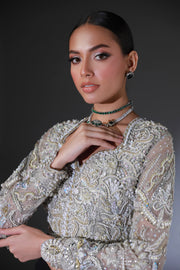 Moon Grey Pakistani Bridal Outfit with Intricate Embroidery