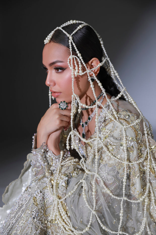 Moon Grey Pakistani Bridal Outfit with Intricate Embroidery