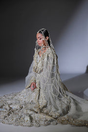 Moon Grey Pakistani Bridal Outfit with Intricate Embroidery
