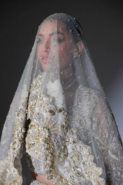 Moon Grey Pakistani Bridal Outfit with Intricate Embroidery