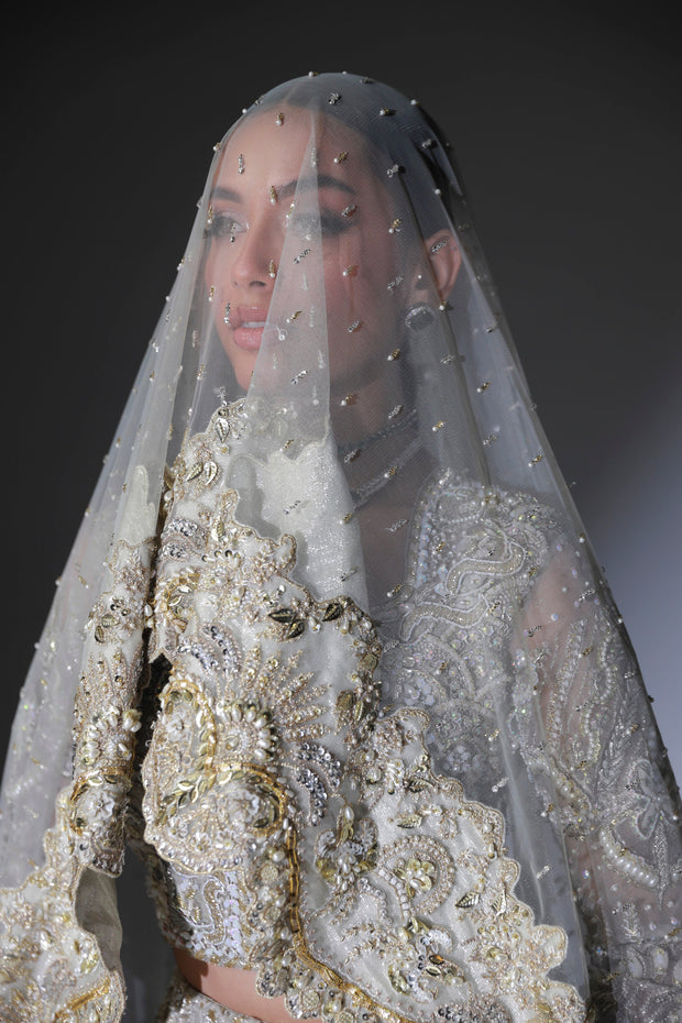 Moon Grey Pakistani Bridal Outfit with Intricate Embroidery