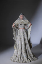 Moon Grey Pakistani Bridal Outfit with Intricate Embroidery