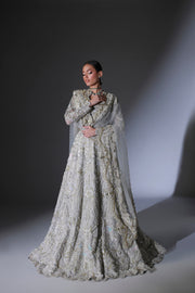 Moon Grey Pakistani Bridal Outfit with Intricate Embroidery