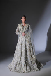 Moon Grey Pakistani Bridal Outfit with Intricate Embroidery