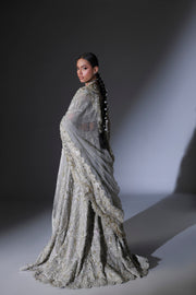 Moon Grey Pakistani Bridal Outfit with Intricate Embroidery