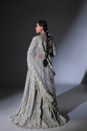 Moon Grey Pakistani Bridal Outfit with Intricate Embroidery