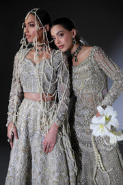 Moon Grey Pakistani Bridal Outfit with Intricate Embroidery