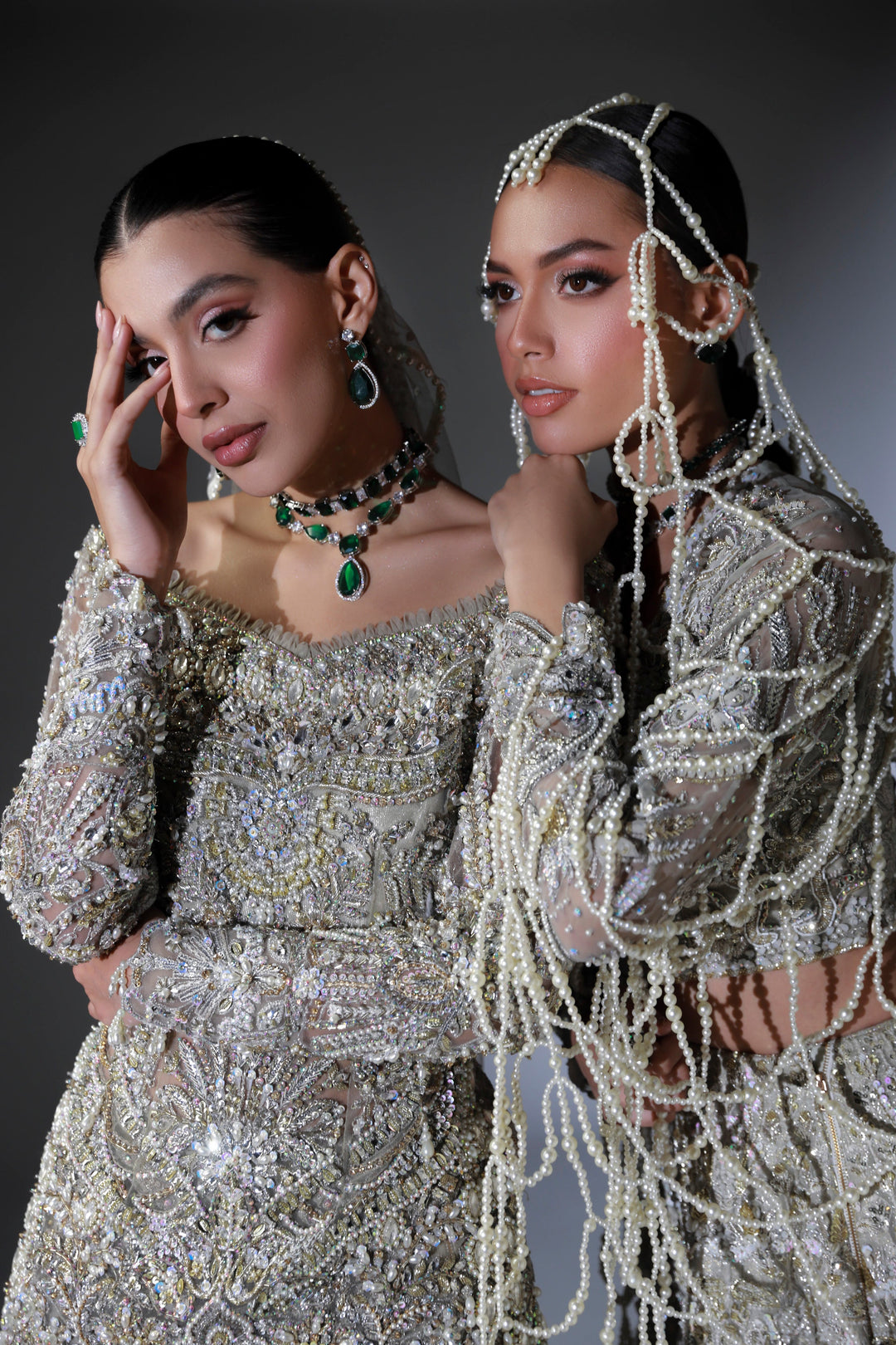 Moon Grey Pakistani Bridal Outfit with Intricate Embroidery