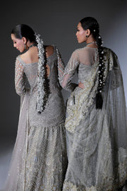 Moon Grey Pakistani Bridal Outfit with Intricate Embroidery