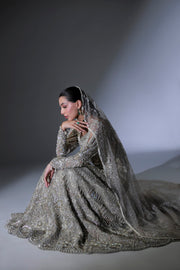Elegant Moon Grey Pakistani Bridal Dress for Special Occasions