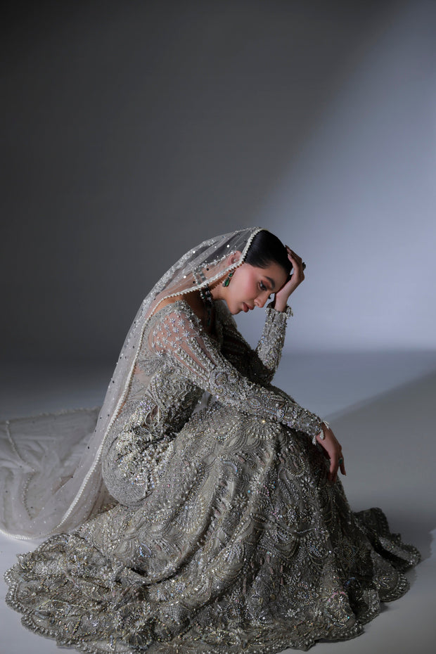 Elegant Moon Grey Pakistani Bridal Dress for Special Occasions