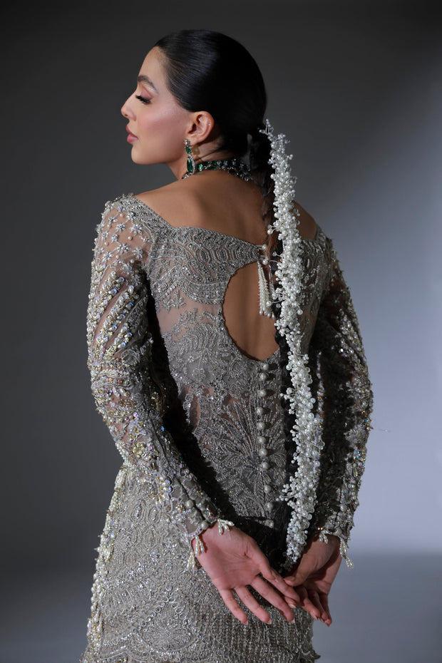 Elegant Moon Grey Pakistani Bridal Dress for Special Occasions