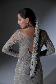 Elegant Moon Grey Pakistani Bridal Dress for Special Occasions