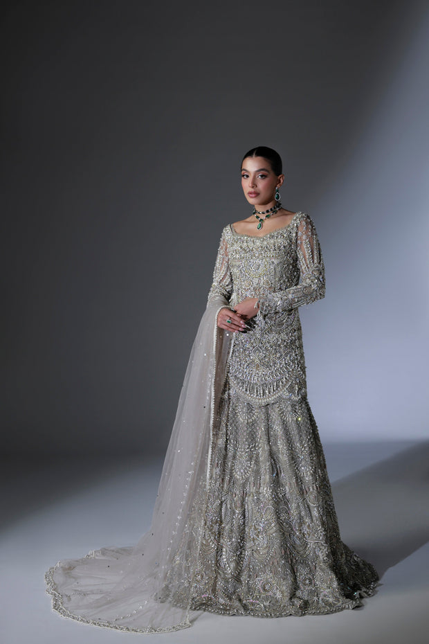 Elegant Moon Grey Pakistani Bridal Dress for Special Occasions
