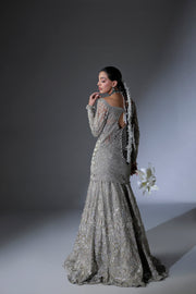 Elegant Moon Grey Pakistani Bridal Dress for Special Occasions