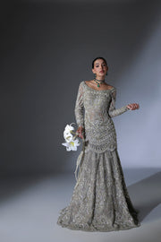 Elegant Moon Grey Pakistani Bridal Dress for Special Occasions