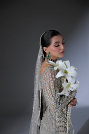 Elegant Moon Grey Pakistani Bridal Dress for Special Occasions