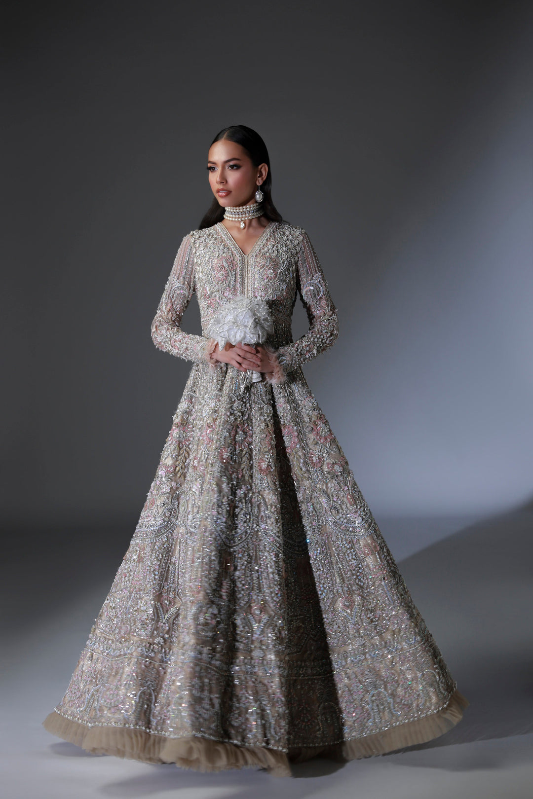 Subtle Pink Pakistani Bridal Outfit with Intricate Embroidery