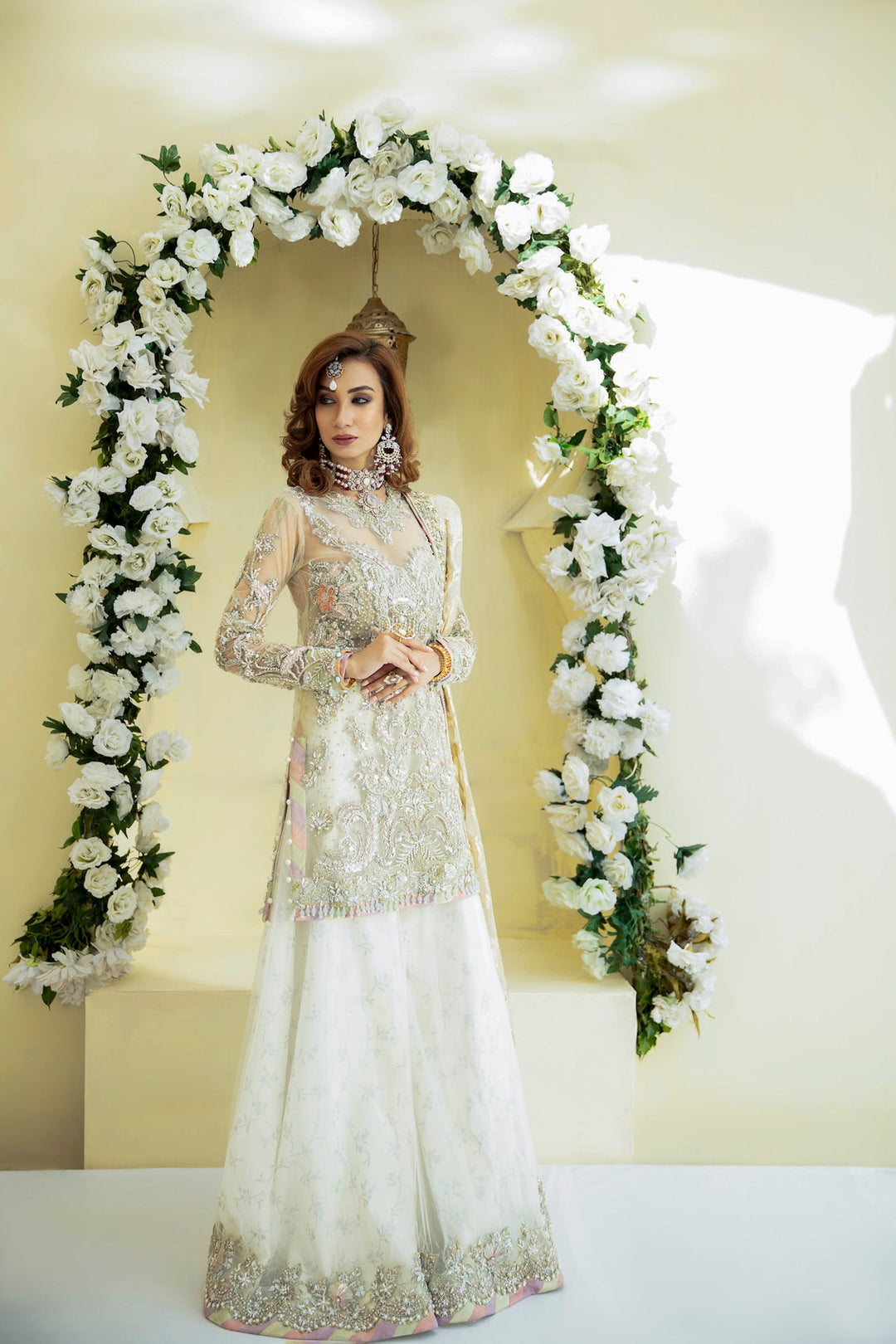 Elegant Off White Pakistani Bridal Dress with Sharara
