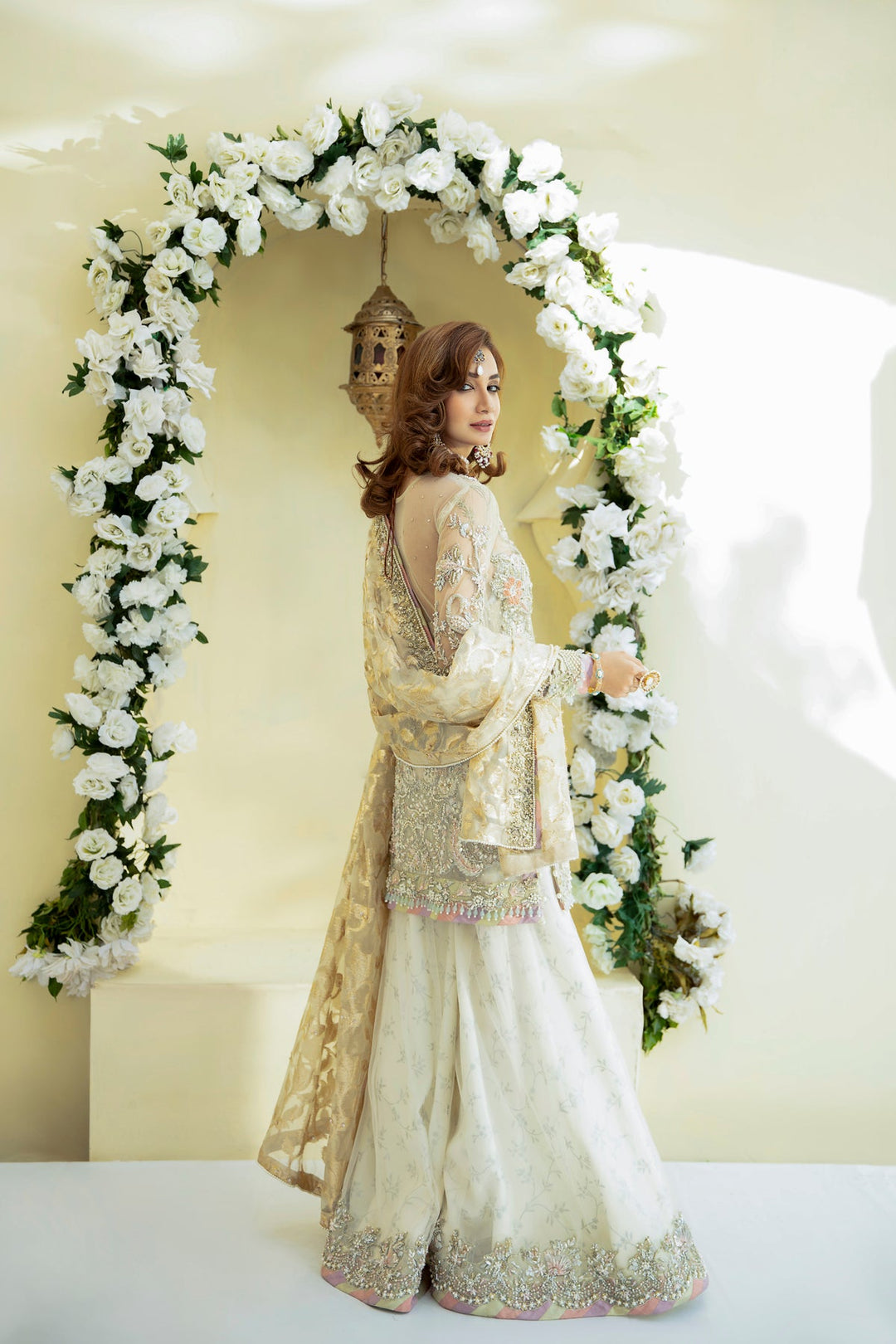 Elegant Off White Pakistani Bridal Dress with Sharara
