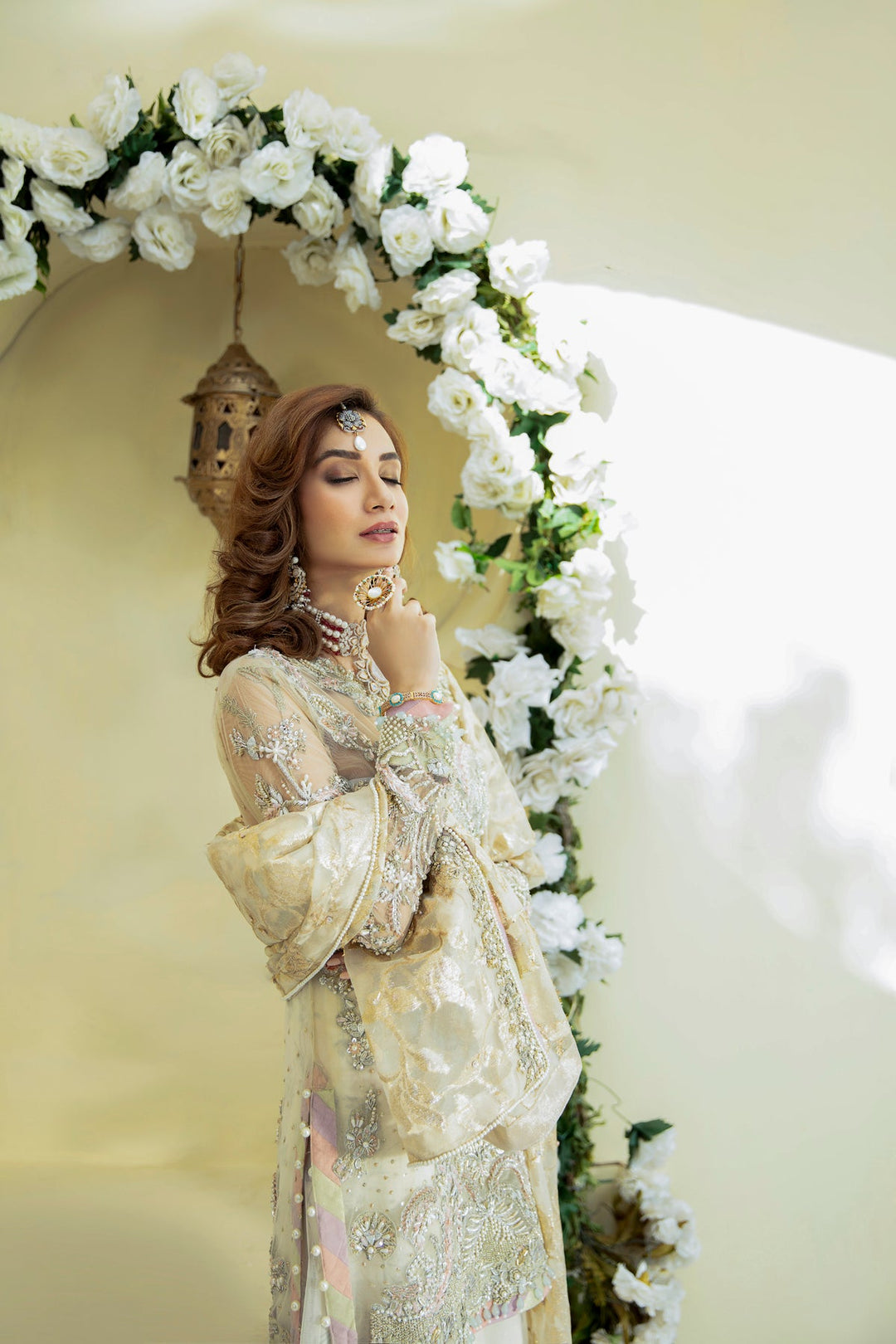 Elegant Off White Pakistani Bridal Dress with Sharara
