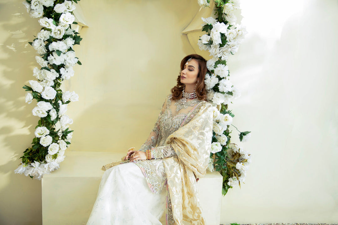 Elegant Off White Pakistani Bridal Dress with Sharara