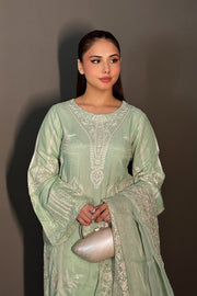 Charcoal Embroidered Organza Ensemble Pakistani Dress